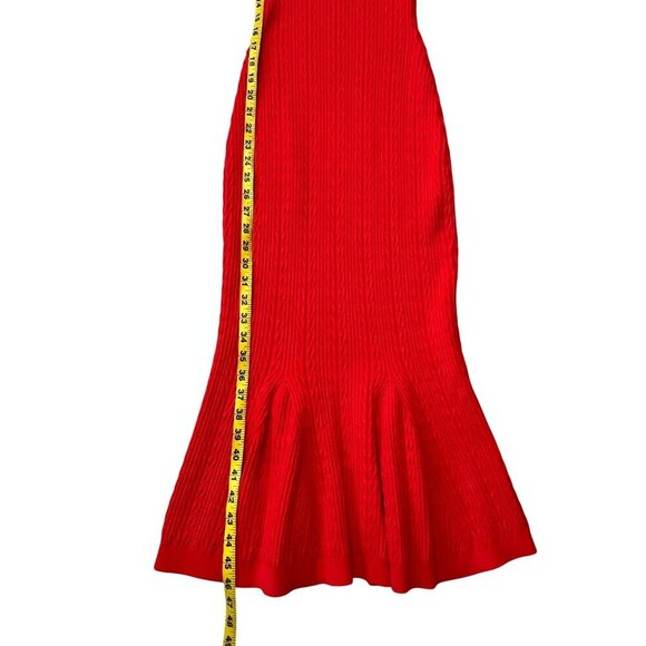 Ronny Kobo Red Knit Midi Dress Puff Sleeve Square Neck Stretch Bodycon Designer - Picture 11 of 11